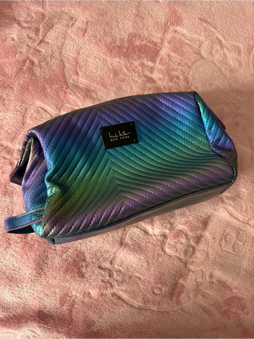 Iridescent Quilted Cosmetic Bag - Teal to Purple